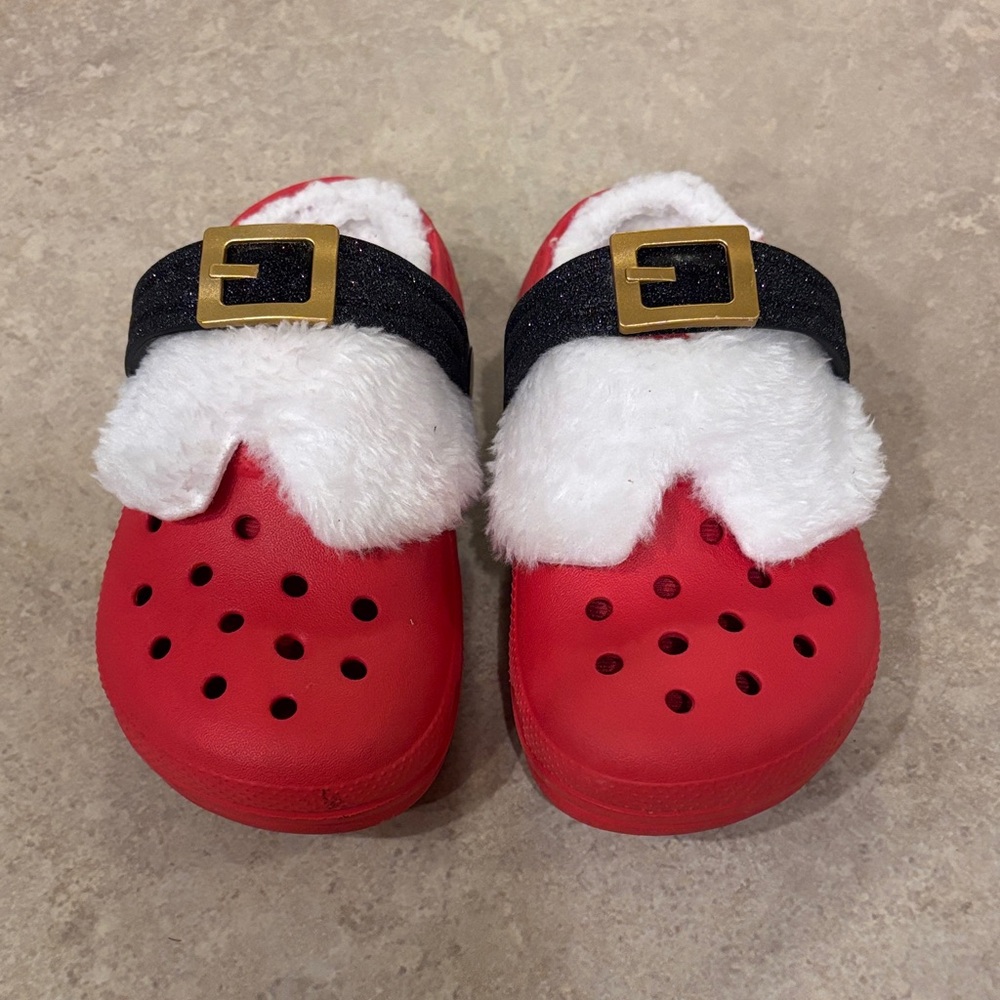 CROCS Kids Red Slippers with Black Strap